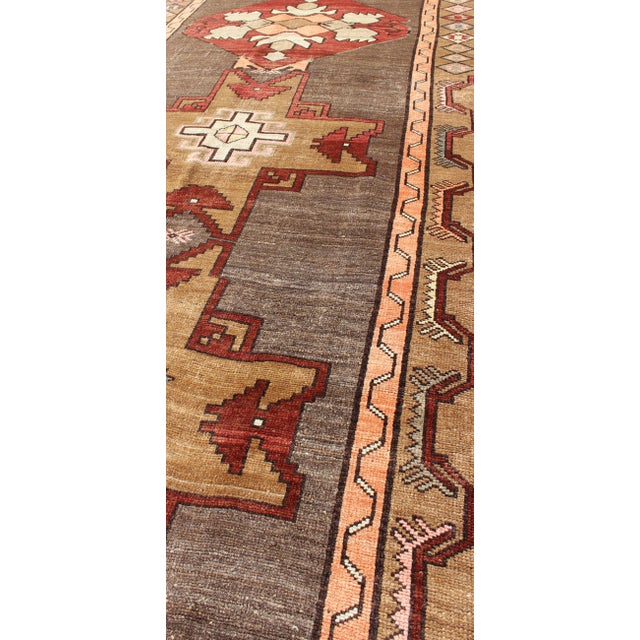 Textile Vintage Turkish Carpet With Vertical Cross and Geometric Motifs 4'4 X 14'3 For Sale - Image 7 of 9