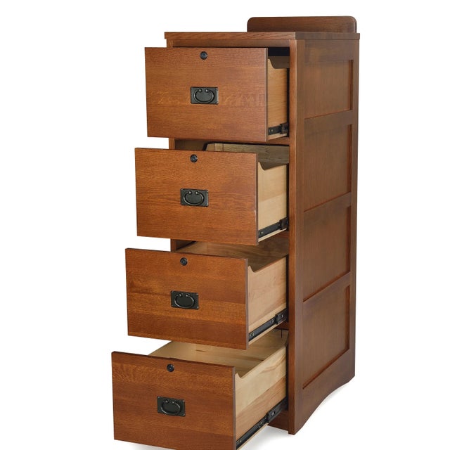 Crafters and Weavers Mission Solid Oak 4 Drawer File Cabinet For Sale In Chicago - Image 6 of 7