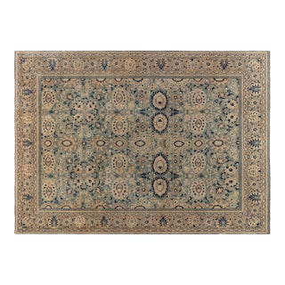 Antique Beige, Blue Botanic Persian Tabriz Handmade Wool Rug For Sale