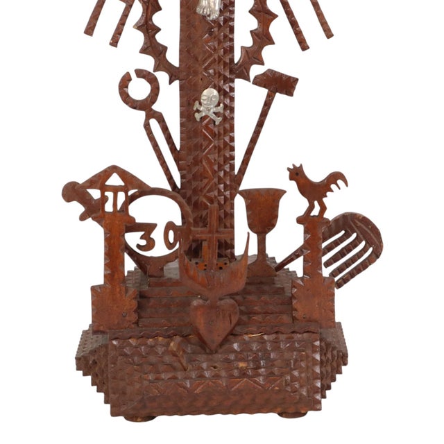 19th Century 20th Century Folk Art Handmade Tramp Art Crucifix, 1890s For Sale - Image 5 of 18
