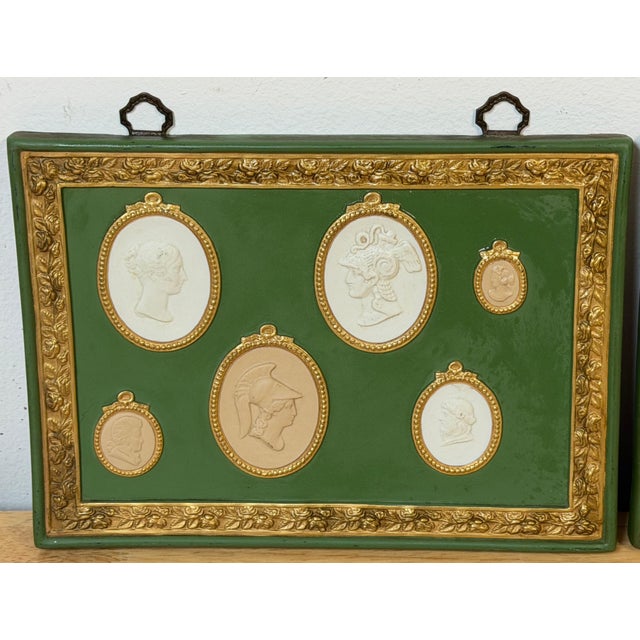 Pair of Italian Grand Tour–Style Green & Gilt Jasperware Intaglio Wall Plaques For Sale In West Palm - Image 6 of 13