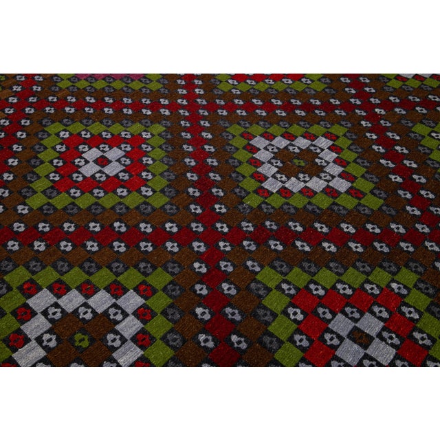 Brown Modern Soumak Handmade Multicolor Geometric Designed Wool Rug For Sale - Image 9 of 11
