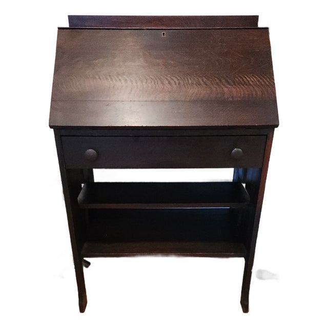 Antique Arts & Crafts MIssion Style Quarter-Sawn Oak Slant Secretary Desk For Sale