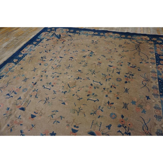 1920s 1920s Camel Floral Geometric Antique Chinese Peking Carpet 8'2" X 9'9" Wool Rug For Sale - Image 5 of 11
