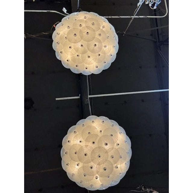 White Frosted Murano Glass Flush Mount Chandelier For Sale In Dallas - Image 6 of 6