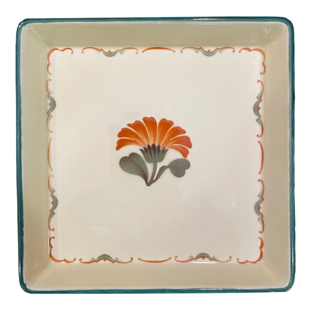 Mid 20th Century Faience Square Dish by Royal Copenhagen’s Aluminia Company in the Morgenfrue Pattern For Sale
