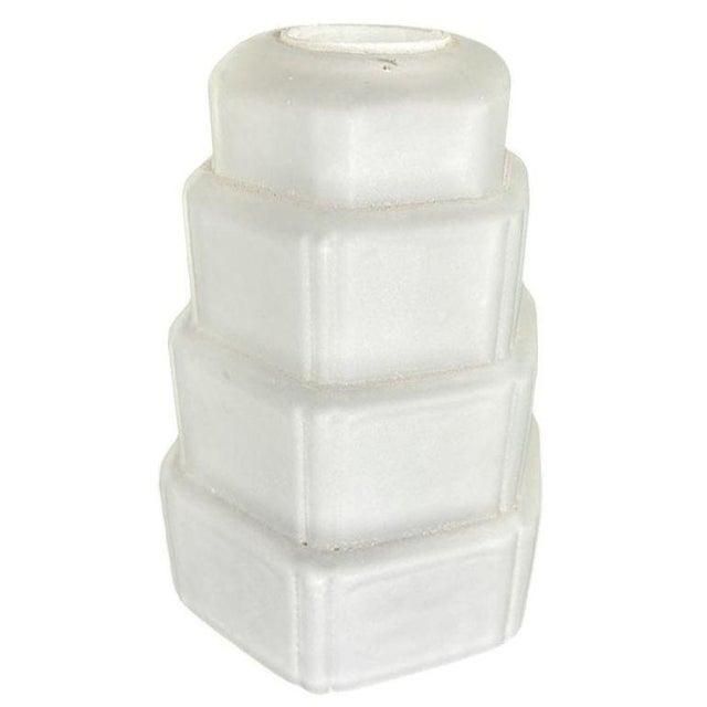 Original 5-tier stepped Art Deco frosted light shade for a ceiling fixture with round edges and vertical speed lines. The...