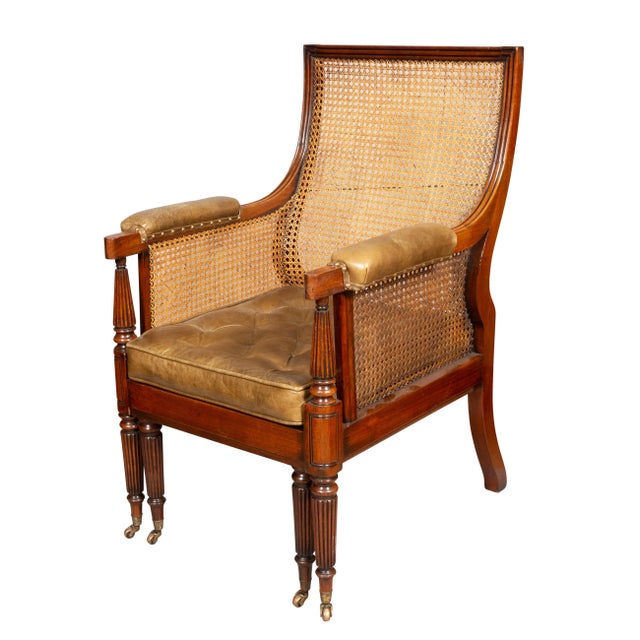 Regency Mahogany Caned Bergere And Ottoman For Sale - Image 10 of 12