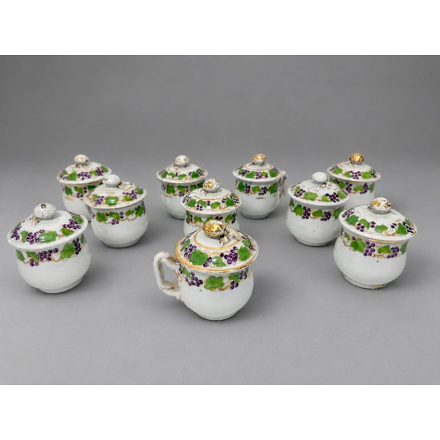 18th Century Set of 10, Chinese Export "Grapevine" Pot De Crème Cups and Covers, C. 1800 For Sale - Image 5 of 9