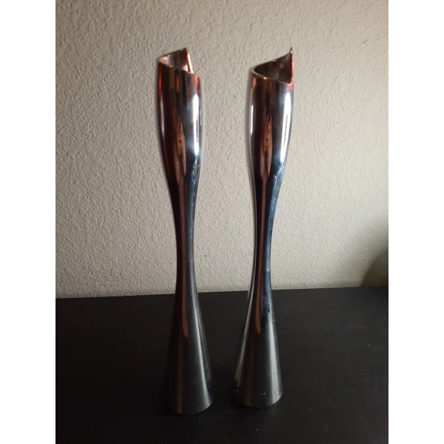 Vintage Nambe Silverplated Taper Candlestick Holders- Set of 2 For Sale - Image 4 of 7