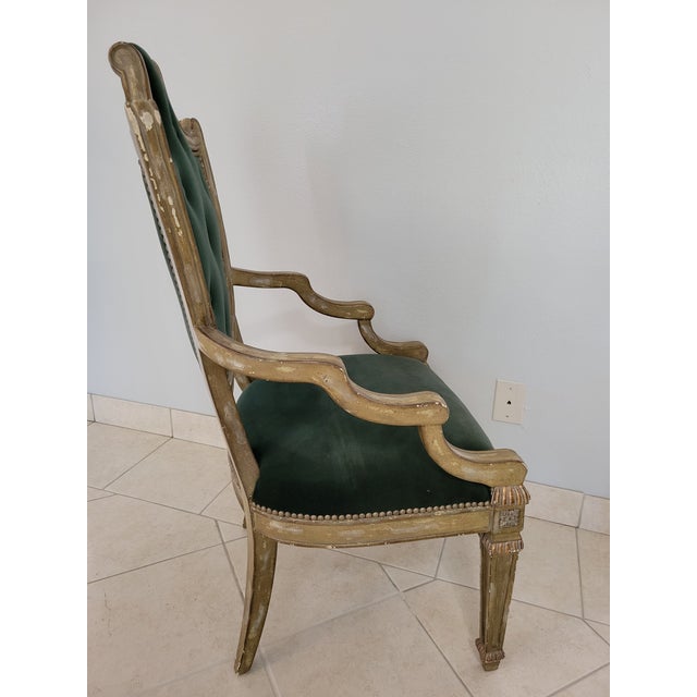 Mid 20th Century Vintage Green Velvet Chair For Sale - Image 4 of 8