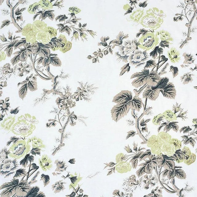 Sample- Schumacher Pyne Hollyhock Fabric in Green Tea For Sale