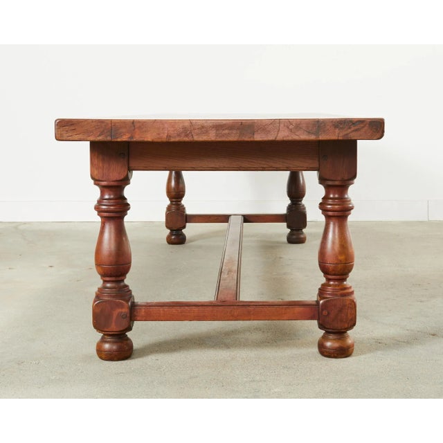Chestnut Country French Provincial Oak Farmhouse Trestle Dining Table For Sale - Image 8 of 13
