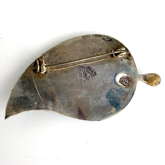 A beautiful vintage sterling silver and abalone leaf brooch from Taxco, Mexico The inlaid abalone has a design reminiscent...