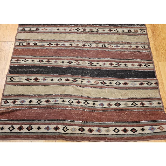 Antique Shahsavan Tribal Kilim, Handwoven Wool, Southwestern Pattern, Earth Tones, 5x7 For Sale - Image 12 of 17