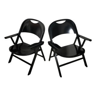 Ginevra Folding Armchairs in Wood attributed to Achille and Pg. Castiglioni for BBB Bonacina, 1970s, Set of 2 For Sale