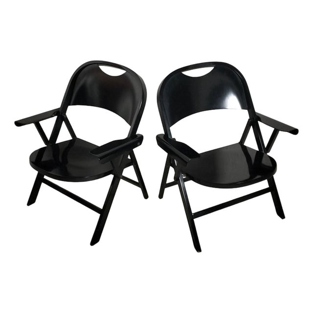 Ginevra Folding Armchairs in Wood attributed to Achille and Pg. Castiglioni for BBB Emmebonacina, 1970s, Set of 2 For Sale