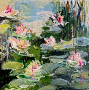 Lily Dreams , Serene and Lovely, an Original Acrylic Painting of Sweet Lily Pads