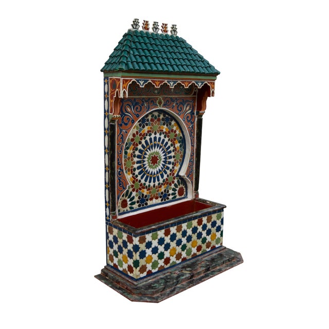 Handcrafted fountain from Fez, Morocco. Features an intricate inlay of hand-painted ceramic tiles in traditional...