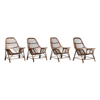 Rattan Armchairs by George Coslin for Gervasoni, Italy, 1960s, Set of 4 For Sale