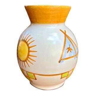 Vintage 1970s Sun Bird Teepee Hand Painted Italian Vase For Sale