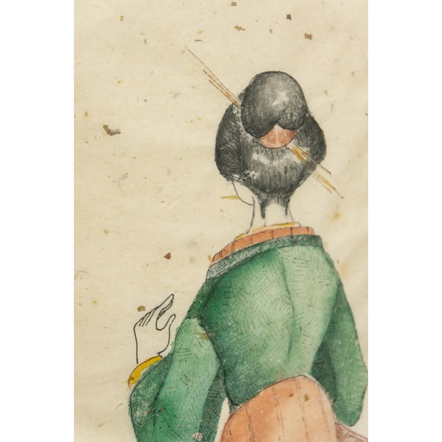Asian Late 20th Century Framed Watercolor of Woman Wearing a Kimono For Sale - Image 3 of 7