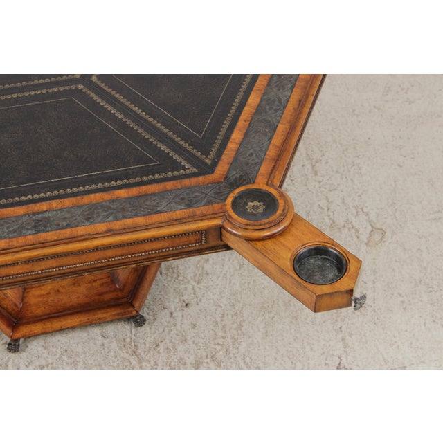Maitland Smith Large Walnut Leather Top Game Table For Sale - Image 16 of 18