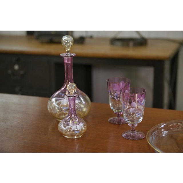 Glass Pink Blown Glass Carafes and Glasses, 1950s, Set of 6 For Sale - Image 7 of 13
