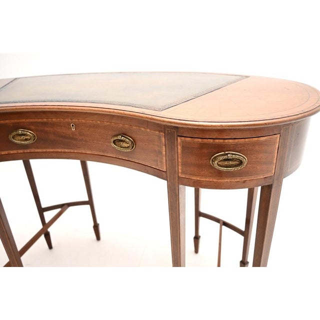 Antique Edwardian Leather Top Kidney-Shaped Desk, 1900s For Sale - Image 9 of 11