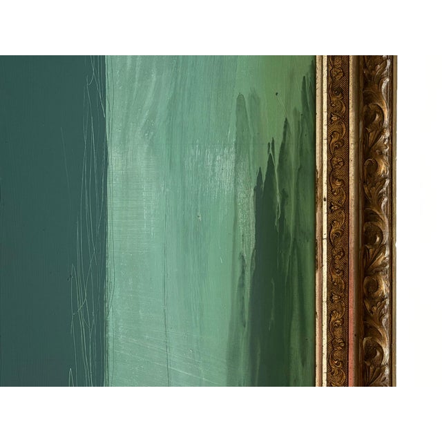 Abstract “Cedar Pine" Green Abstract Art in Antique Frame, Transitional Living Room Art by JTS For Sale - Image 3 of 10