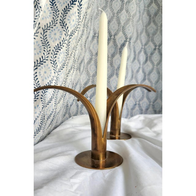Pair of Vintage 1950s Yastad Metall Mid-Century Brass Candlestick Holders For Sale - Image 10 of 12