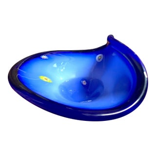Vintage Fratelli Toso Murano Style Cobalt Blue With Colorful Millefiore Bowl For Sale