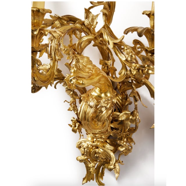 A Pair of Gilt Bronze Six-Light Wall Lights in the Manner of Francesco Ladatte For Sale - Image 4 of 6