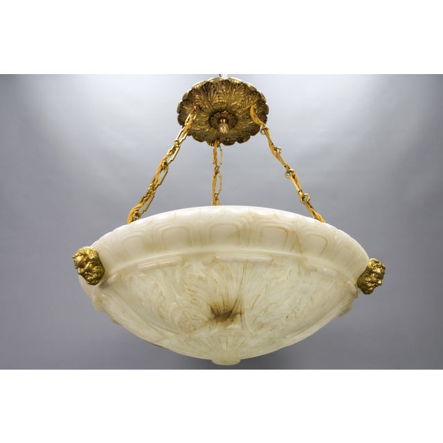 Large Neoclassical Style Alabaster and Bronze Pendant Light, 1890s For Sale - Image 6 of 18