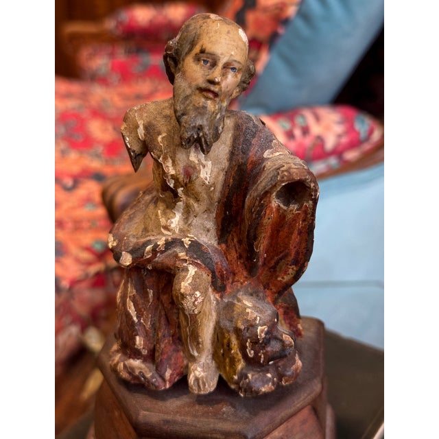 Brown 18th Century St. Mark With Lion Santos Polychrome Sculpture For Sale - Image 8 of 11