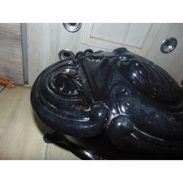 Pre-War Enameled Cast Iron and Brass Coal Stove For Sale - Image 3 of 12