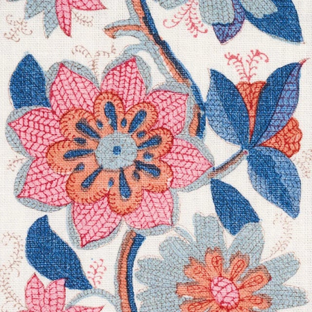 Schumacher Sample - Schumacher Indali Bordered Linen Fabric in Rose & Indigo For Sale - Image 4 of 6