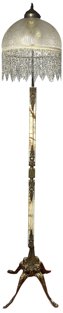 Single Brass Onyx Beads Glass Shade Floor Lamp from Unbekannt, 1950s