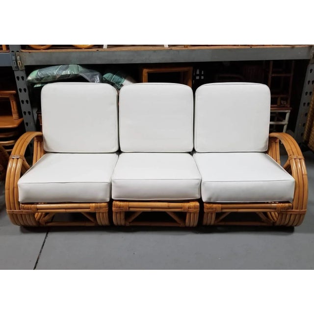 White Restored Mid-Century Frankl Style Rattan Three-Strand Full Pretzel Livingroom Set For Sale - Image 8 of 12