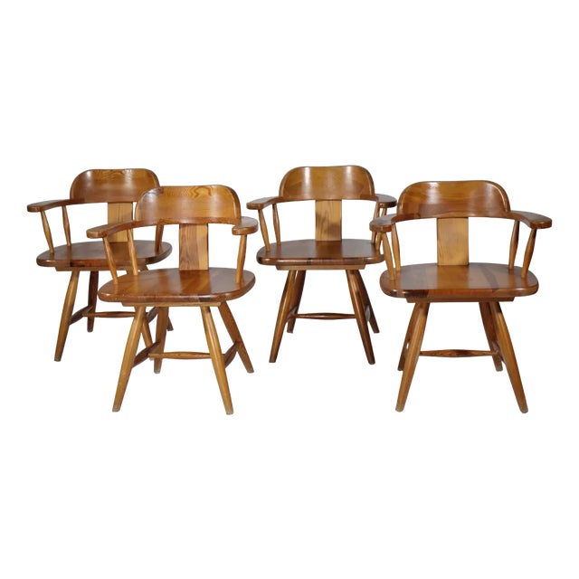 Scandinavian Armchairs in Pine Wood from Asko, 1970s, Set of 4 For Sale