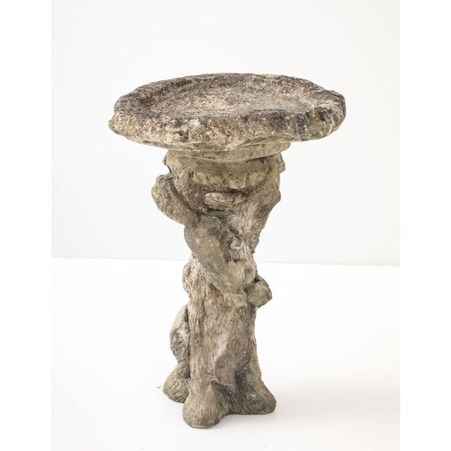 Composite Stone Faux Bois Birdbath With Squirrels Garden Ornament, English 20th C. For Sale - Image 12 of 13