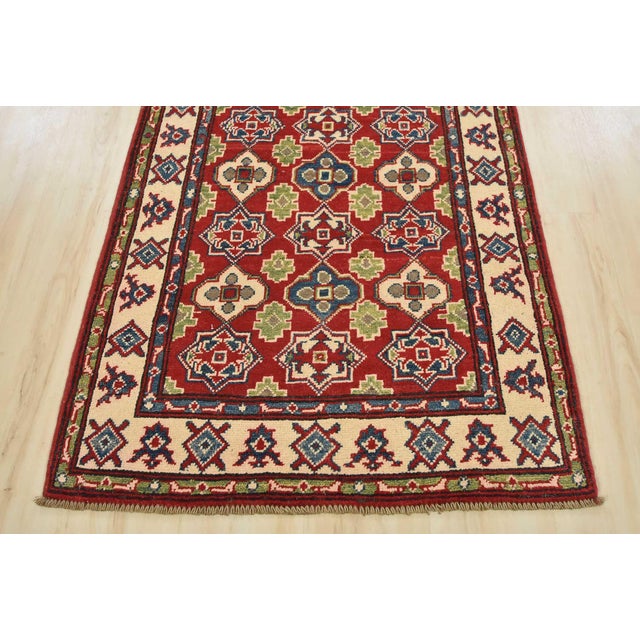 Kazak Runner 2'8'' X 9'8'' Red Wool Tribal Geometric Hand-Knotted Oriental Rug For Sale - Image 9 of 12