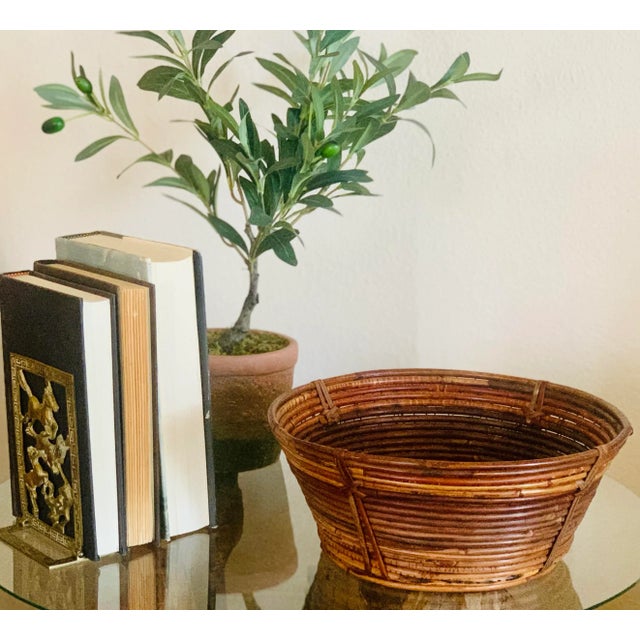 Italian ‘Gabriella Crespi Style’ Mid-Century Pencil Reed Rattan Coiled Bowl, Basket For Sale - Image 12 of 12