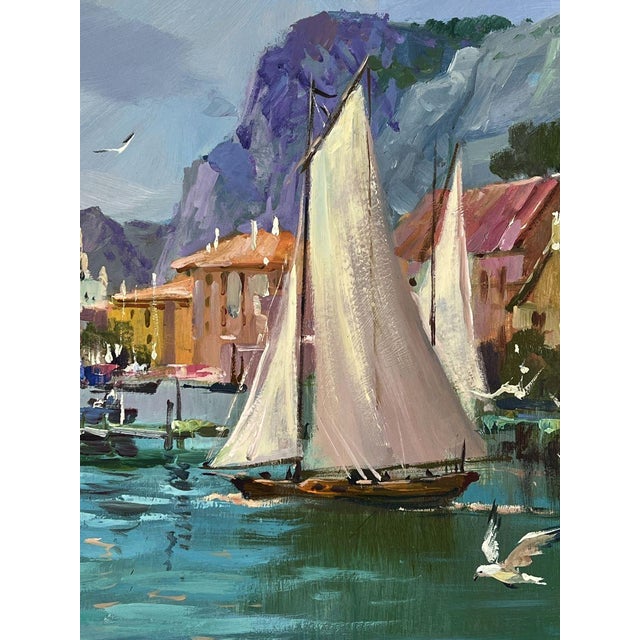 Blue Oil Painting Pier in Front of the City Yuriy Suprunchuk For Sale - Image 8 of 11