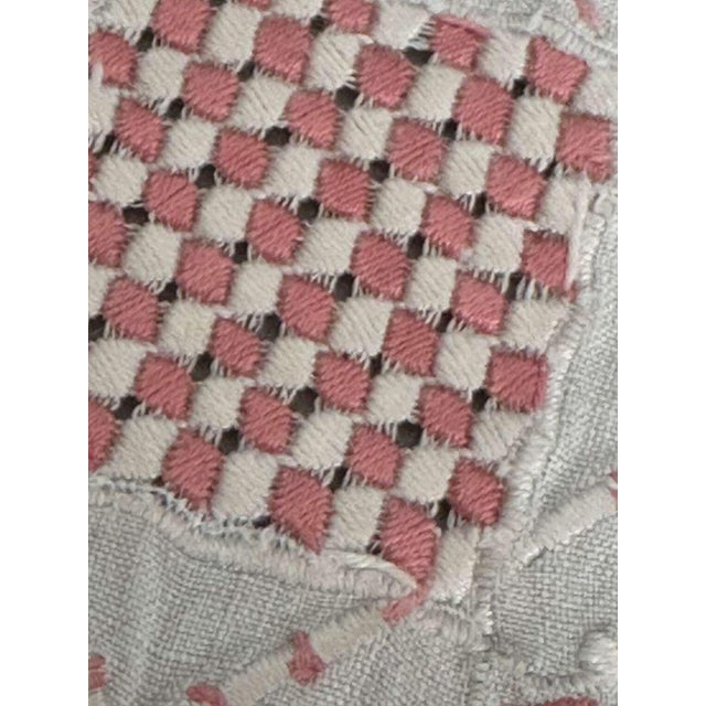 Asian Antique Antique French Linen Pouch with Pink Embroidery & Drawnwork Trim, Hand-Embroidered Flax Linen Bag Keepsake, c. 1900 For Sale - Image 3 of 9