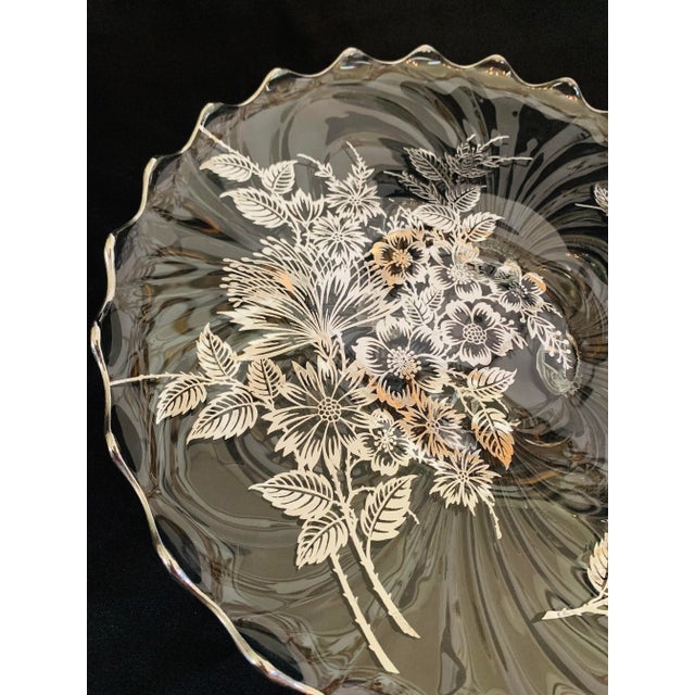 Mid 20th Century Ruffled Glass Large Silver Overlay Centerpiece Footed Platter For Sale - Image 9 of 13