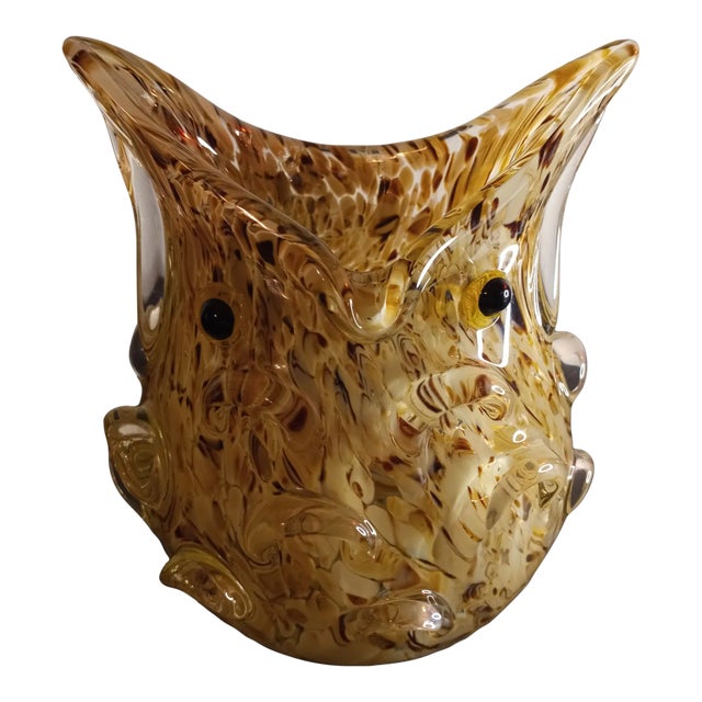 Art Glass Speckled Owl Face Vase For Sale