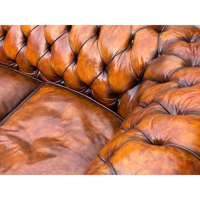 Antique Victorian Three-Seater Chesterfield Sofa in Brown Leather, 1880 For Sale - Image 10 of 12