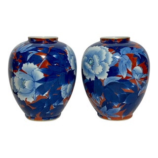 Hand Painted Arita Fukagawa Porcelain Chintz Vases- a Pair- Early 20th Century For Sale