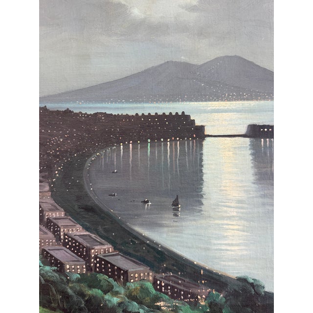 Mid-20th Century Carlo Ciappa “Bay of Naples by Moonlight” Signed Oil on Canvas For Sale - Image 4 of 11